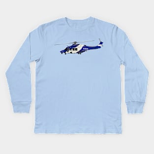 Police helicopter cartoon illustration Kids Long Sleeve T-Shirt